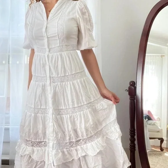 🎀 LoveShackFancy for Target Phoebe White Button-Up Dress - Picture 2 of 16